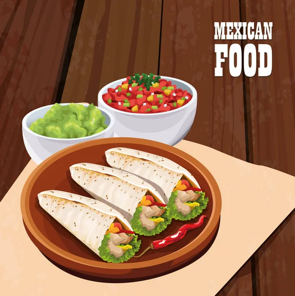 Cartaz de comida mexicana com burritos — Vetor de Stock