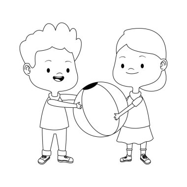 Mutlu bir kız ve erkek top ile