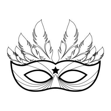 Maskeli balo maskesi simgesi, siyah beyaz tasarım