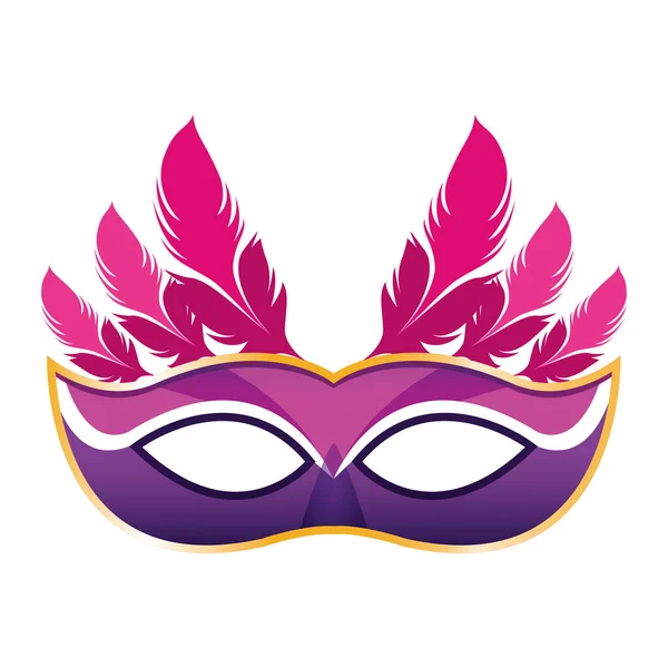 Masque de carnaval avec plumes sur fond blanc, design plat — Image vectorielle
