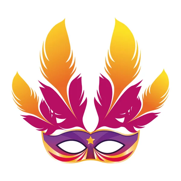 Mascarade masque avec plumes colorées, design plat coloré — Image vectorielle
