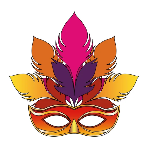 Красочная карнавальная маска с перьями на белом фоне — стоковый вектор