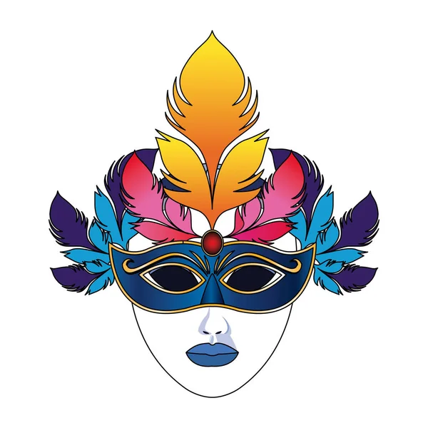 Karneval mask med färgglada fjädrar över vit bakgrund — Stock vektor