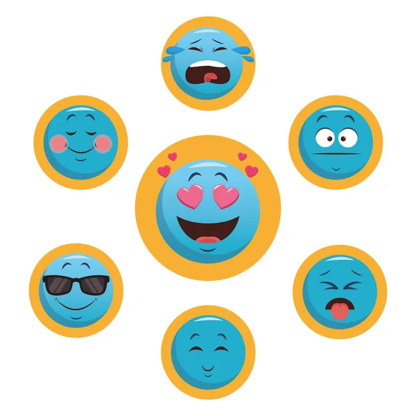 Set of chat emoticons over circle frames — Stock Vector