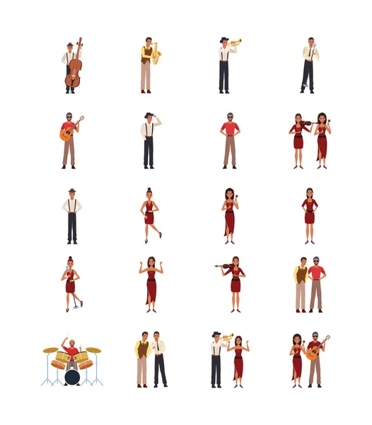 Set of people of jazz music band — Stock Vector