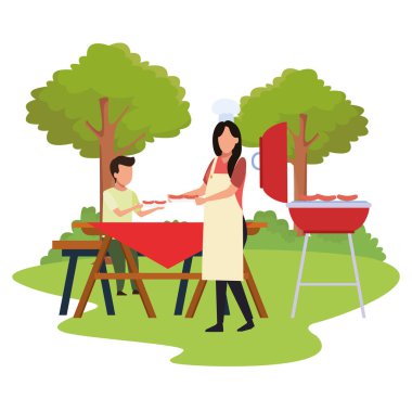 avatar kadın ve çocuk bbq ızgarasında