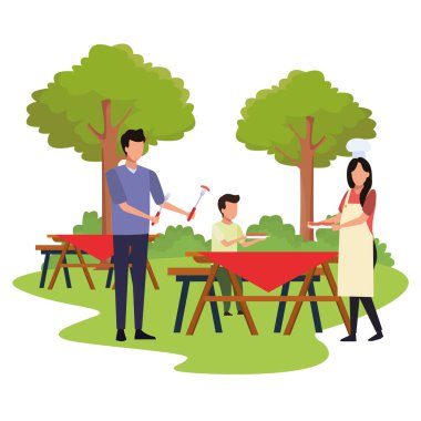 Açık havada piknik yapan Avatar Ailesi, renkli tasarım