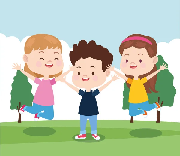 Cartoon kleine Kinder im Park, buntes Design — Stockvektor