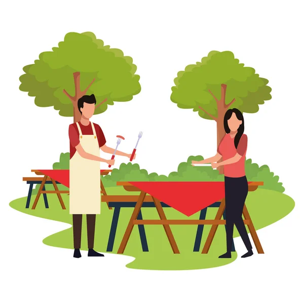 Avatar adam ve kadın açık havada piknik yapıyorlar. — Stok Vektör