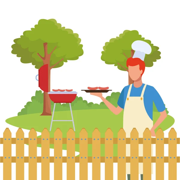Homem avatar cozinhar em uma churrasqueira, design colorido — Vetor de Stock