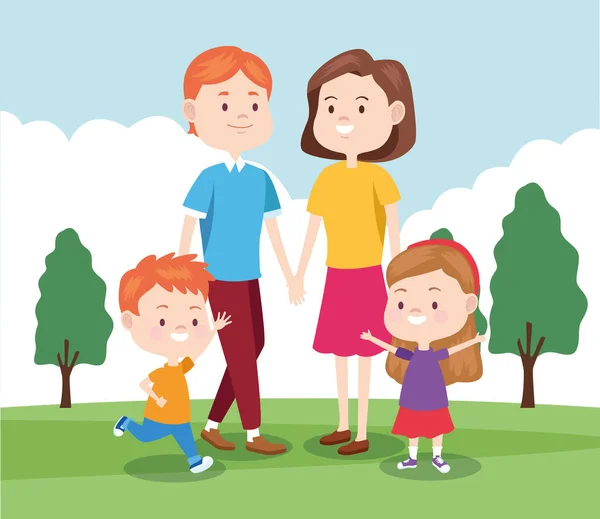Dibujos animados familia feliz con sus hijos, diseño colorido — Vector de stock
