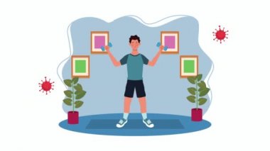 Covid19 önleme metodu için evde egzersiz yapan adam