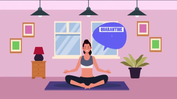 Femme pratiquant le yoga à la maison pour covid19 méthode de prévention — Video