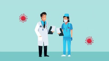 Sağlık maskesi takan hemşire ve doktor Covid19 önleme