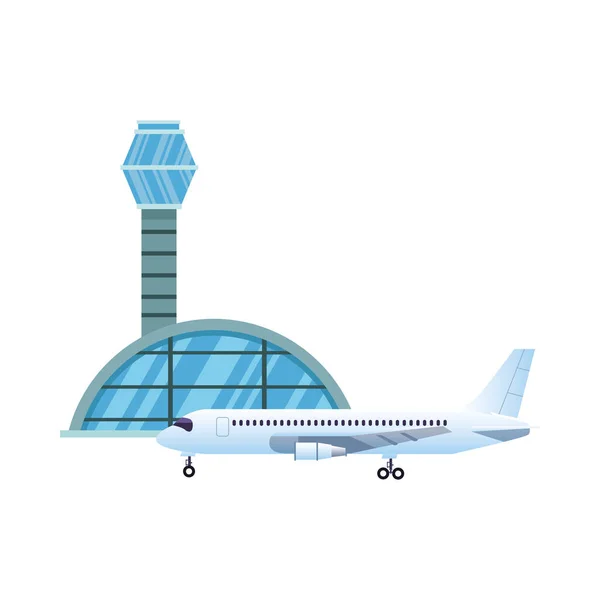 Здание терминала аэропорта с самолетом — стоковый вектор