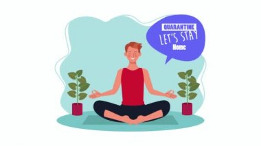 Covid19 önleme yöntemi için evde yoga yapan bir adam.