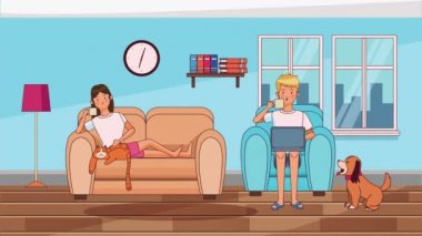 Kovid19 önleme yöntemiyle evden kanepeye çalışan çift