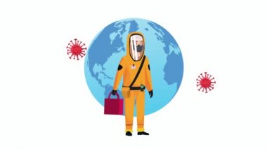 Tıbbi malzeme ve Dünya Gezegeni 'nde biyo-sosyal hizmetler çalışanı.