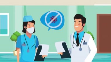 Sağlık maskesi takan hemşire ve doktor Covid19 önleme