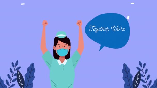 Νοσοκόμα με μαζί είμαστε ανίκητος εκστρατεία μήνυμα — Αρχείο Βίντεο