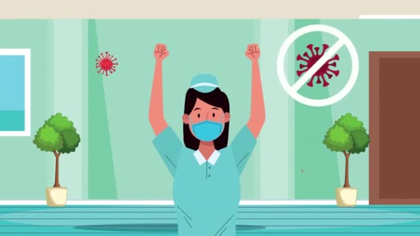 Zdravotní sestra se zastávkou covid19 signální kampaň — Stock video