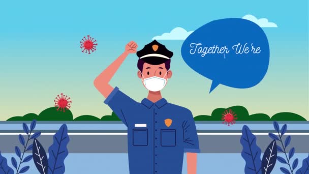 Polisi dengan bersama-sama kita adalah kampanye pesan tak terkalahkan — Stok Video