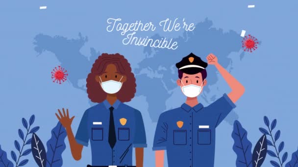 Police couple with together we are invincible message campaign — Stok Video