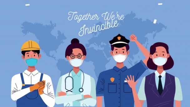 Birlikte çalışan işçiler yenilmez mesaj kampanyasıyız. — Stok video