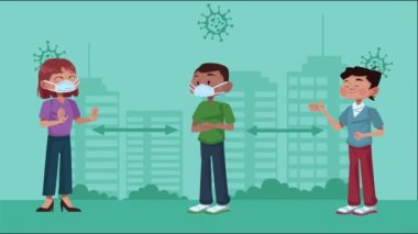 Şehre sosyal uzaklığı olan ırklar arası insanlar. Covid19 önleme