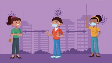 Şehre sosyal uzaklığı olan ırklar arası insanlar. Covid19 önleme