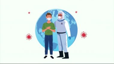 Dünya gezegeni ve covid19 kontrolü için hastası olan bir biyogüvenlikçi.