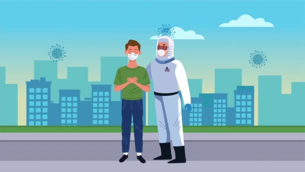 都市のCovid19制御のための患者との生物安全労働者 — ストック動画