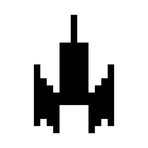 Ruimteschip met 8 bits pixelvormig silhouet — Stockvector