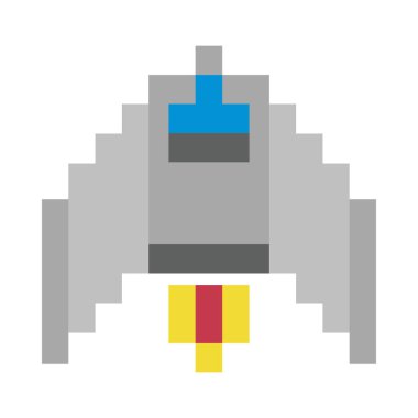 Uzay gemisi 8 bit pikselli simge ile uçuyor