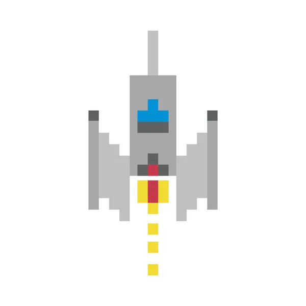 Nave espacial volando icono pixelado de 8 bits — Vector de stock