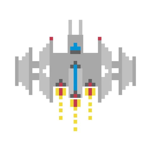 Nave espacial volando icono pixelado de 8 bits — Vector de stock