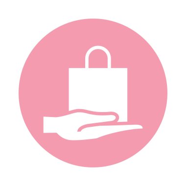 Alışveriş poşeti blok biçimi simgesi ile el