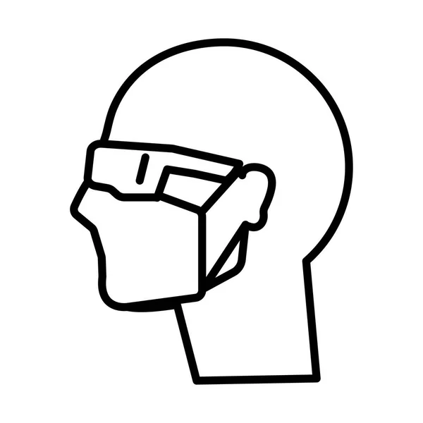 Profile using face mask and goggles line style icon — Stock Vector