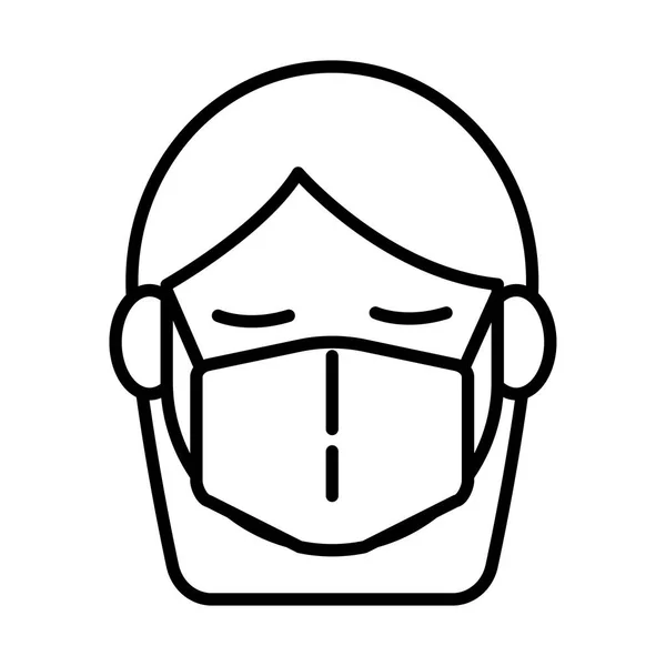 Mujer usando la máscara facial icono de estilo de línea — Vector de stock