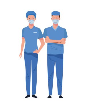 Tıbbi maskeli iki cerrah.