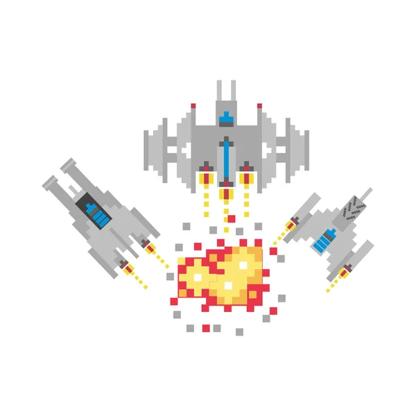 Naves espaciales luchando contra 8 bits icono pixelado — Archivo Imágenes Vectoriales