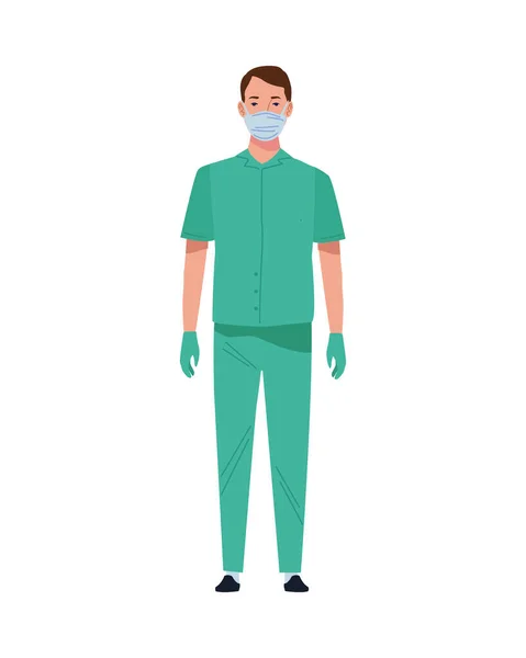 Cirurgião masculino médico vestindo caráter máscara médica — Vetor de Stock