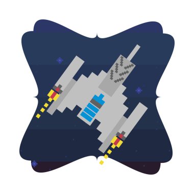 Uzay gemisi 8 bit pikselli simge ile uçuyor