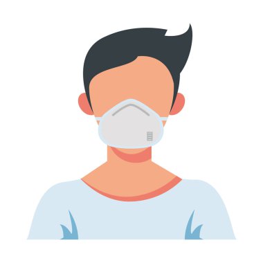 Tıbbi maske takan genç adam.