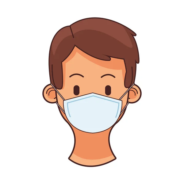 Jonge man met medisch masker hoofd karakter — Stockvector