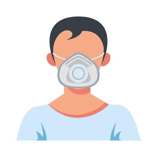 Young man wearing medical mask with filter character — Stock Vector