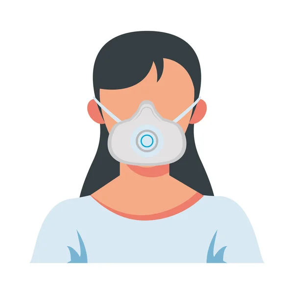 Mujer joven con máscara médica con carácter de filtro — Vector de stock