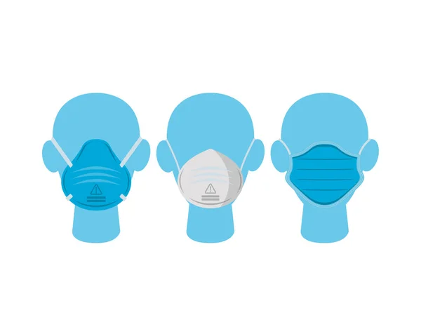 Mannequins hoofden met medische maskers bescherming accessoires — Stockvector