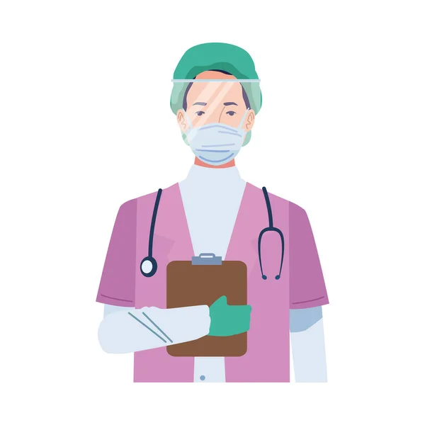 Femme chirurgien médecin portant un masque médical avec liste de contrôle — Image vectorielle