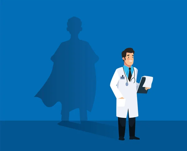 Male doctor heroic with super hero shadow — Stock Vector